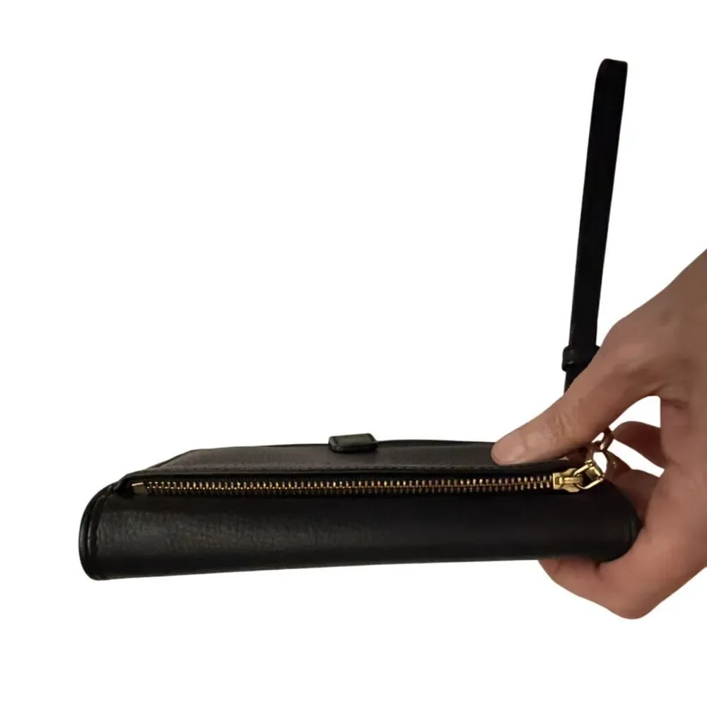 Tory Burch Black Leather Wristlet Wallet Clutch